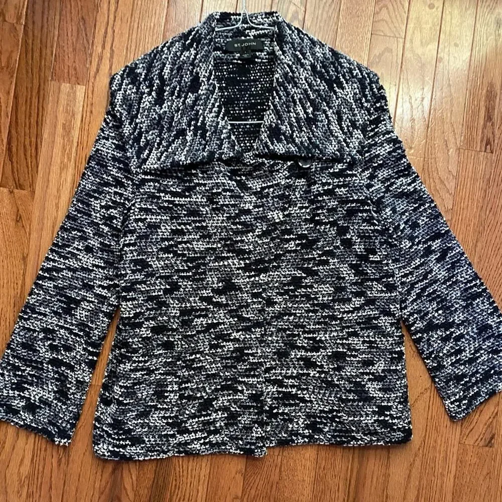 St John Collection Black & Gray Boucle Sweater Jacket Womens sz 4